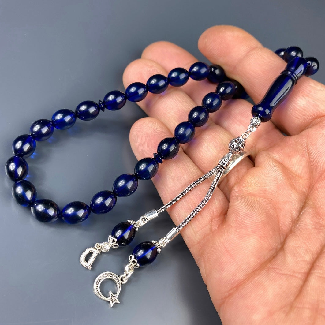 Kehribar Tesbih Blau Beyzi 925 Silber / Harf-Logo Silber 925