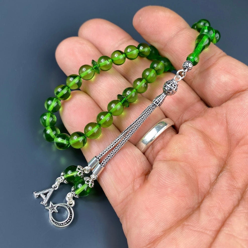 Kehribar Tesbih Blau Küre 925 Silber / Harf-Logo Silber 925