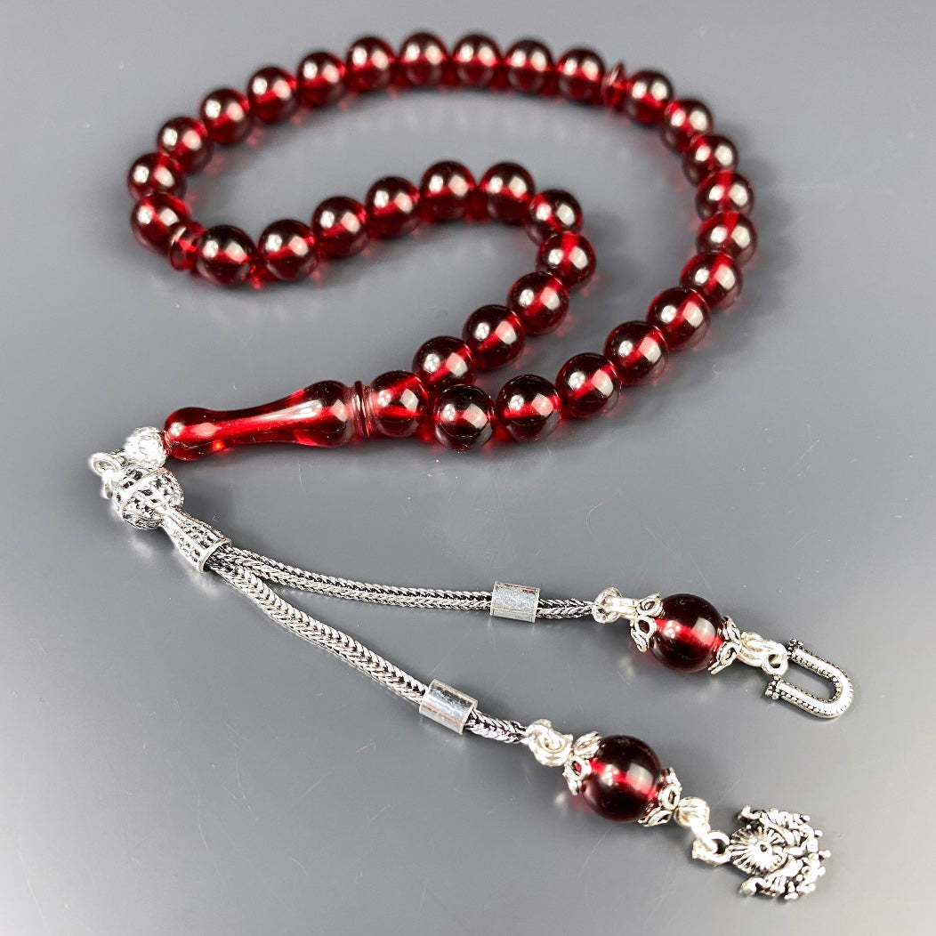 Kehribar Tesbih Rot Küre 925 Silber / Harf-Logo Silber 925
