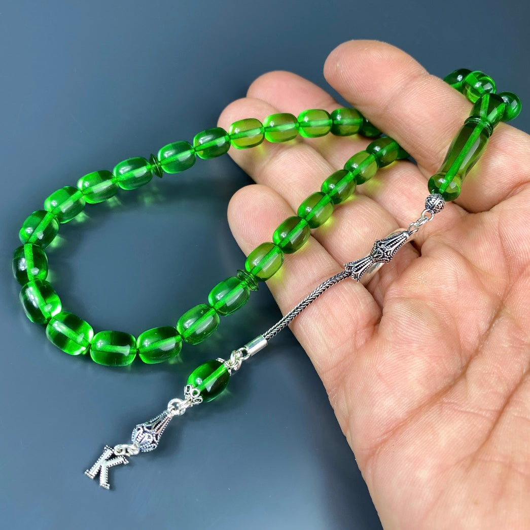 Kehribar Tesbih Grün Kapsül 925 Silber / 1x Harf Silber 925