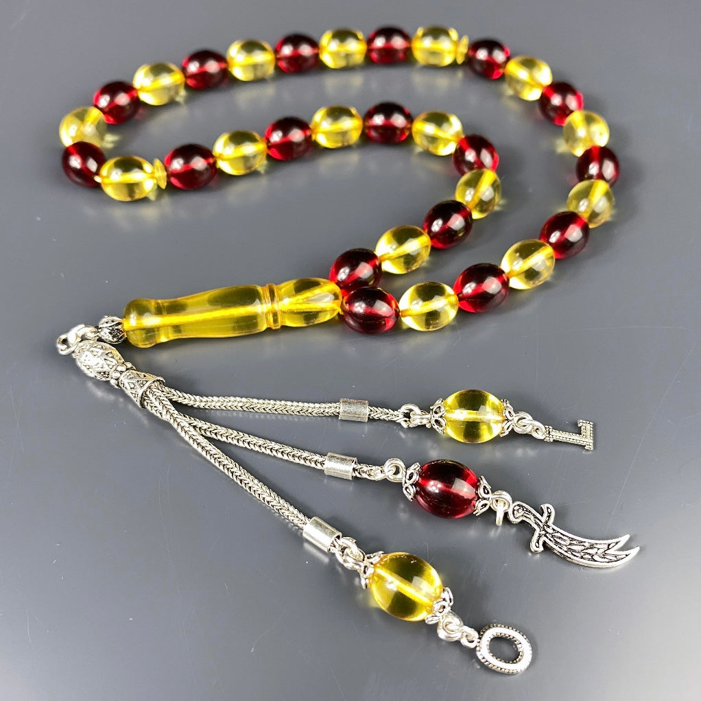 Kehribar Tesbih Taraftar GS Beyzi Kesim 2 Harf & Logo 925 Silver LIMITIERT
