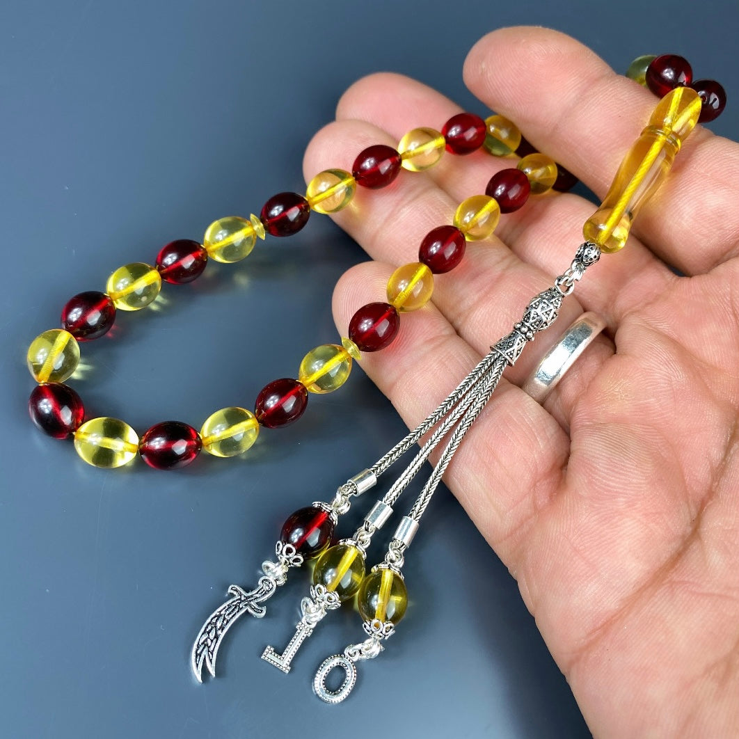 Kehribar Tesbih Taraftar GS Beyzi Kesim 2 Harf & Logo 925 Silver LIMITIERT