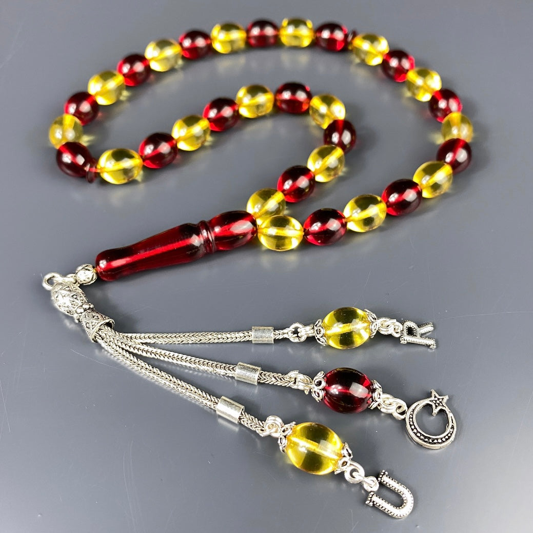 Kehribar Tesbih Taraftar GS Beyzi Kesim 2 Harf & Logo 925 Silver LIMITIERT