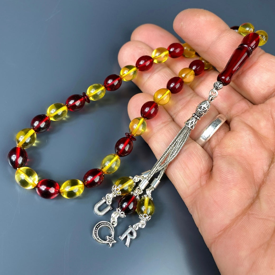 Kehribar Tesbih Taraftar GS Beyzi Kesim 2 Harf & Logo 925 Silver LIMITIERT