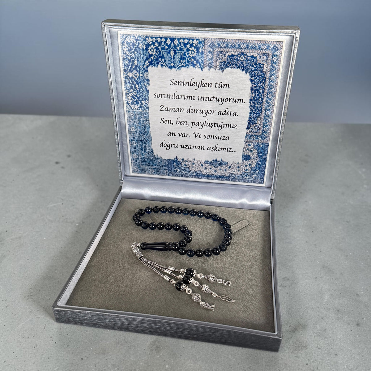 Echter Kehribar Tesbih mit 925 Silber und personalisierter Geschenkbox