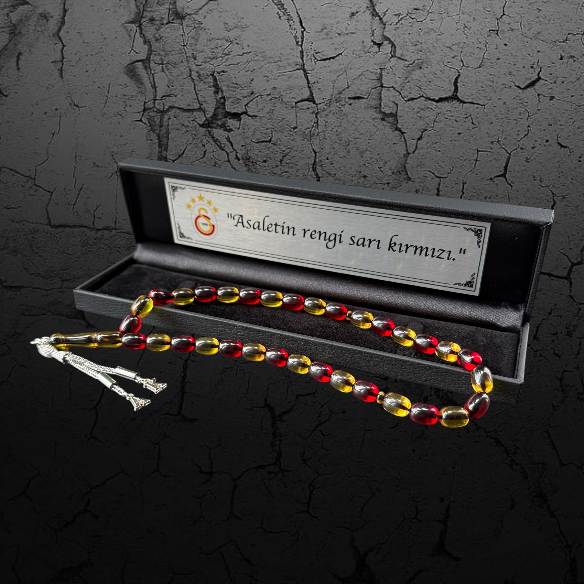 Personalisiertes Ateş Sıkma Kehribar Tesbih mit GS & Geschenkbox