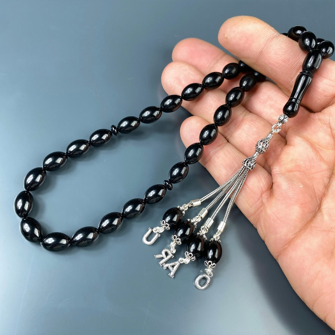 Tesbih Kehribar SIKMA Black - 4 Buchstaben 925 Silber