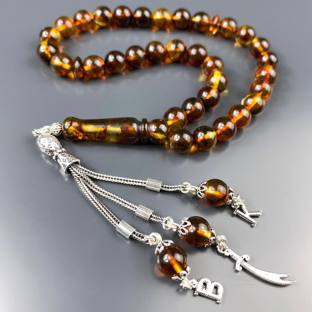 Kehribar Tesbih 2 Buchstaben Kilic Logo 925 Silber