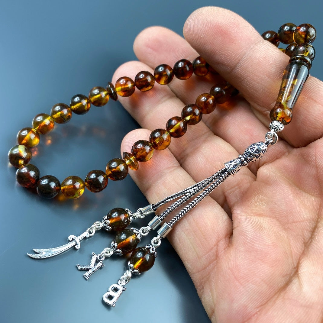 Kehribar Tesbih 2 Buchstaben Kilic Logo 925 Silber