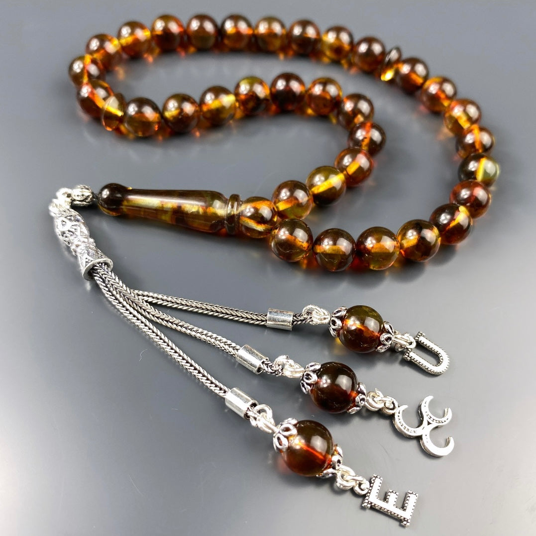 Kehribar Tesbih 2 Buchstaben 3 Hilal Logo 925 Silber