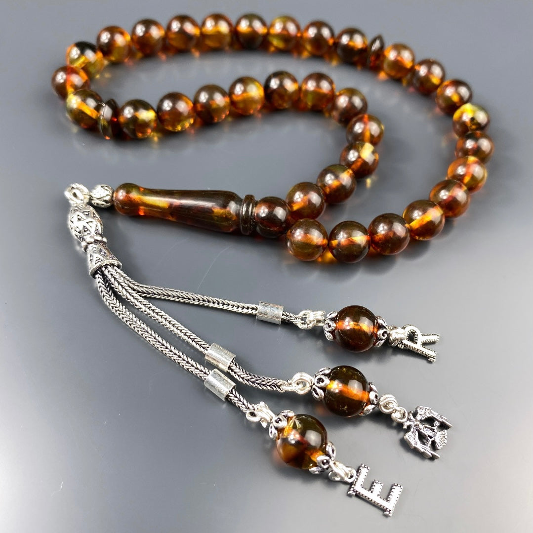 Kehribar Tesbih 2 Buchstaben Selcuklu Logo 925 Silber