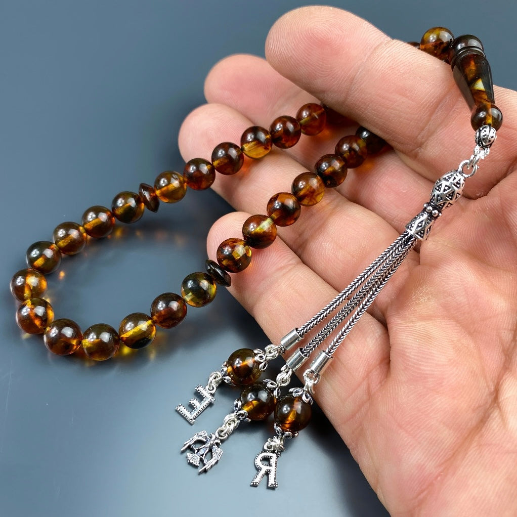 Kehribar Tesbih 2 Buchstaben Selcuklu Logo 925 Silber