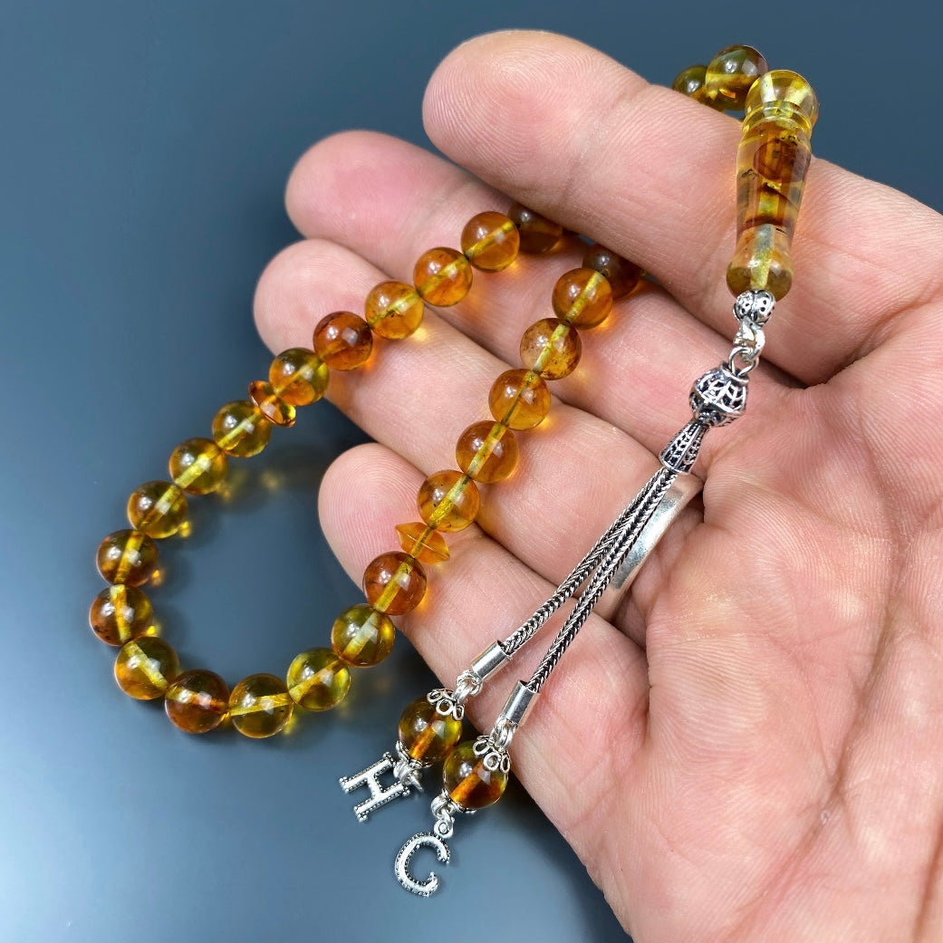 Kehribar Tesbih Gelb 925 Silber - 2 Harf