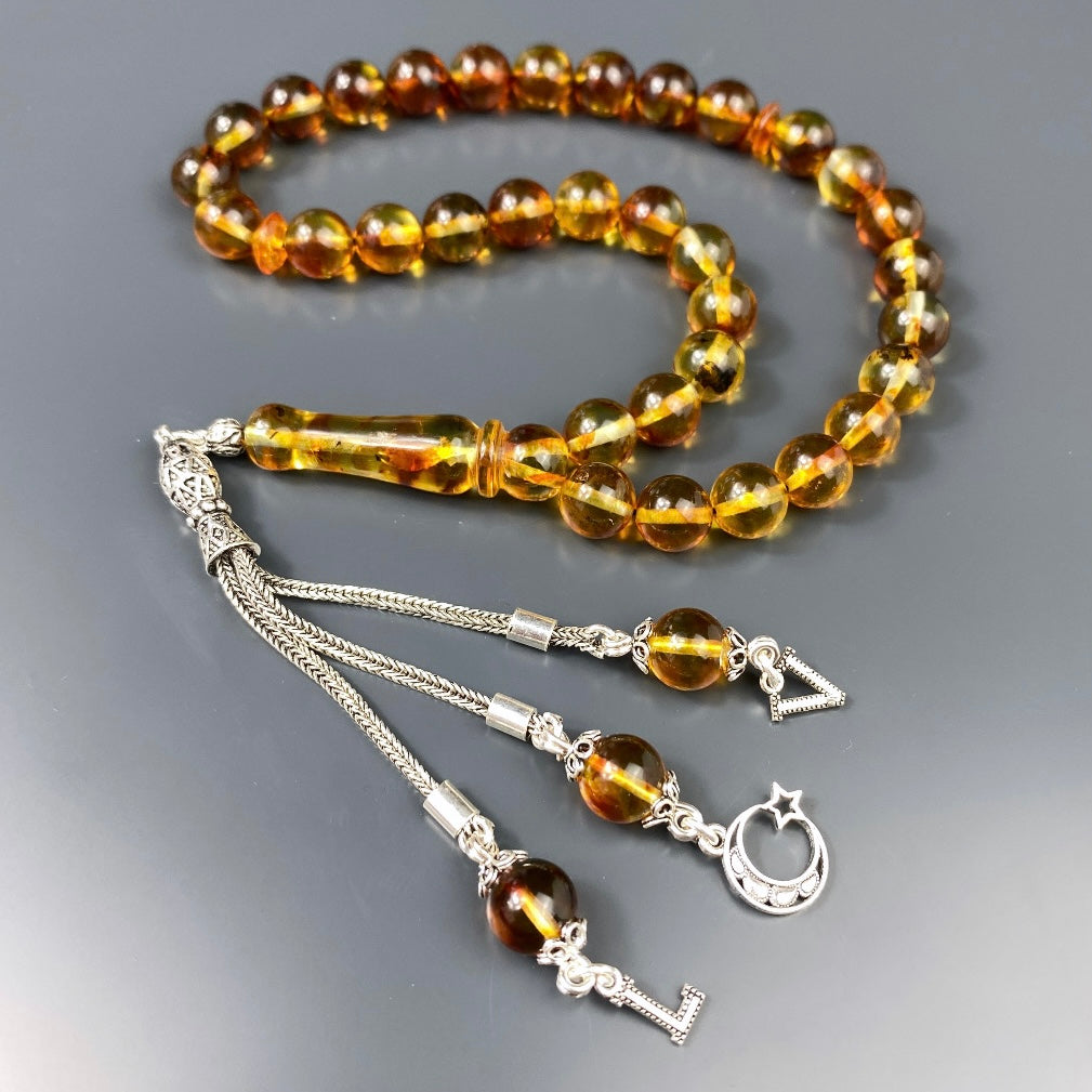 Kehribar Tesbih 925 Silber - 2 Harf Ay Yildiz Logo