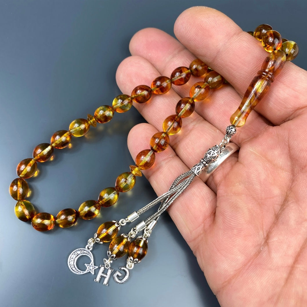 Kehribar Tesbih 925 Silber - 2 Harf Ay Yildiz Logo