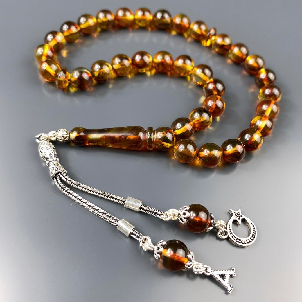 Kehribar Tesbih Bilek Boy 1 Buchstabe & Logo 925 Silber