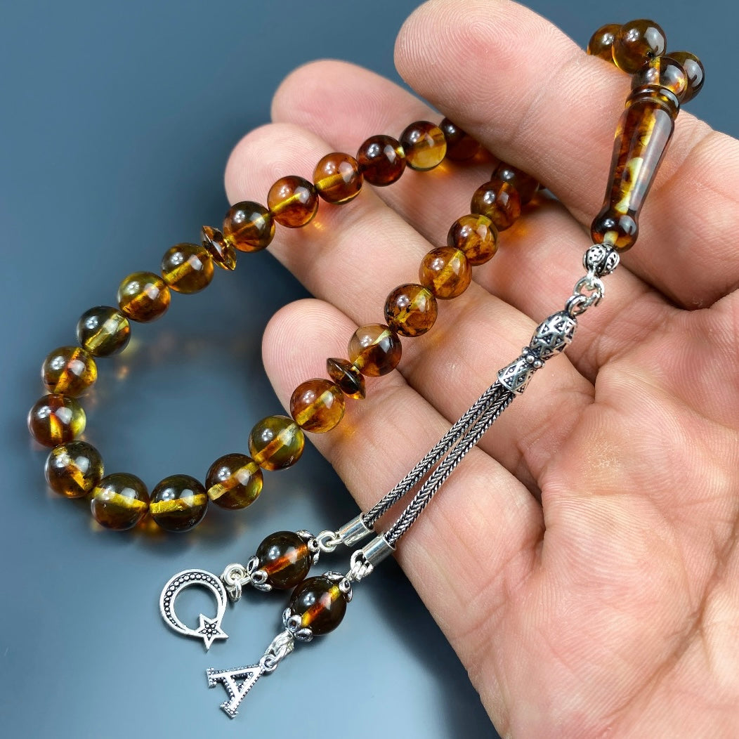 Kehribar Tesbih Bilek Boy 1 Buchstabe & Logo 925 Silber