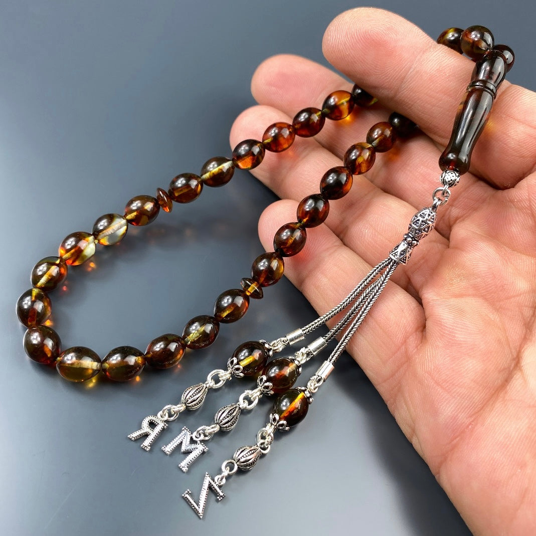 Kehribar Tesbih Beyzi 3 Buchstaben 925 Silber