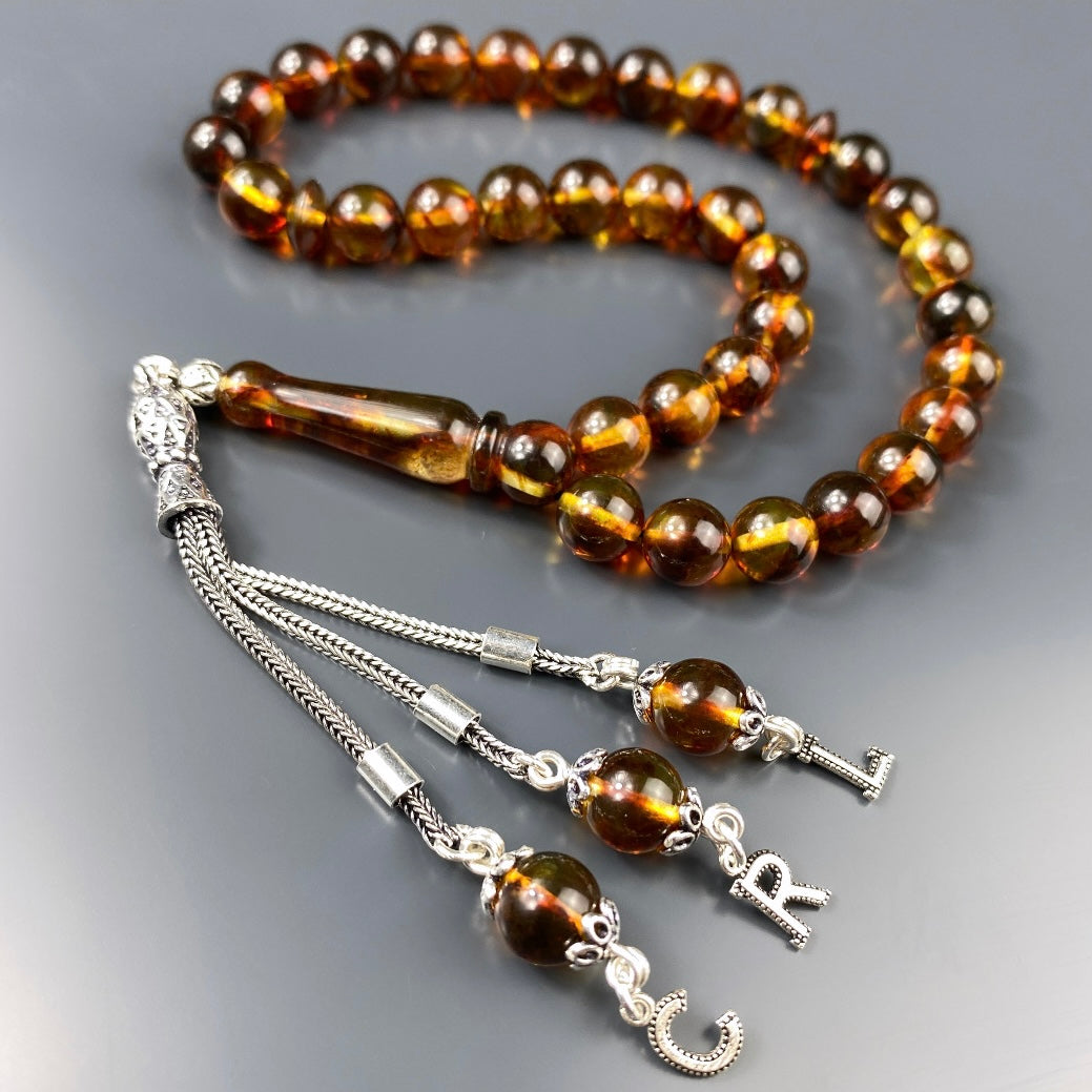 kehribar gebetskette 33er perlen amber braun personalisiert