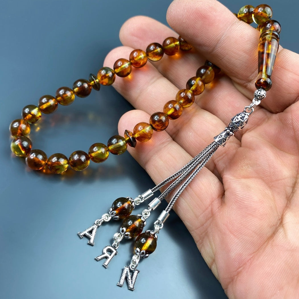 Kehribar Tesbih 3 Buchstaben personalisiert 925 Silber