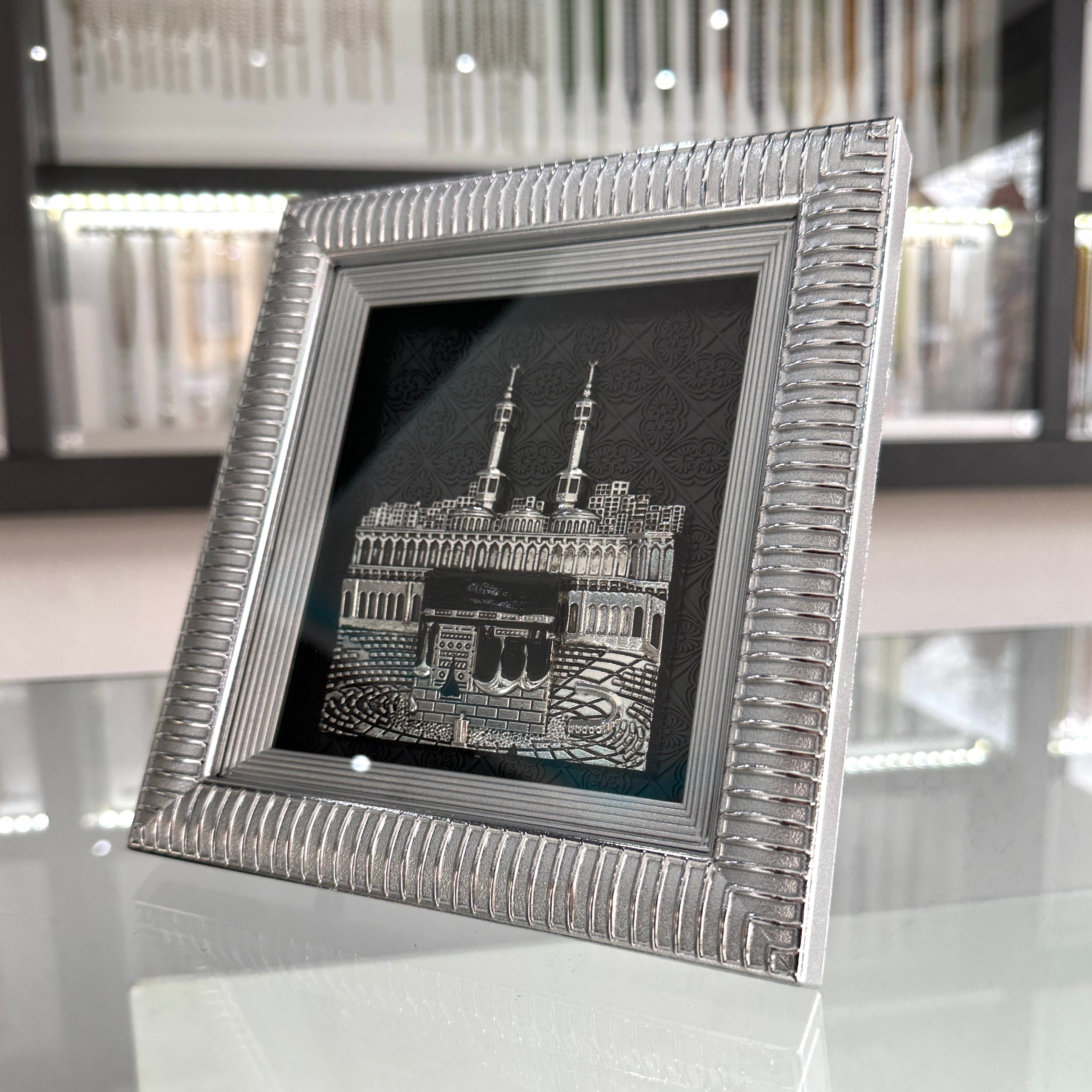 Mekke Kabe Logo Bilderrahmen Silber
