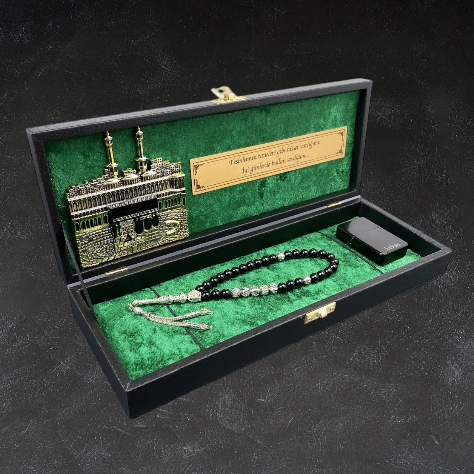 Tesbih mit Namen und Geschenkbox personalisiert mit einem Wunschtext Geschenk etui islamische geschenke perlenkette männerschmuck Kehribar tesbih Feuerzug mit Namen personalisiert Mekka mekke ayet el kürsi islamische geschenk box 