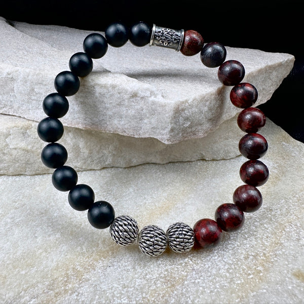 Naturstein Perlen Armband mit 925 Silber No.13