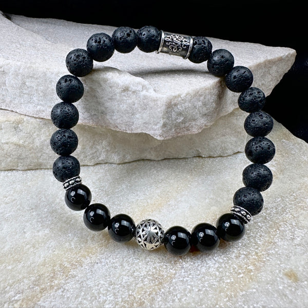 Naturstein Perlen Armband mit 925 Silber No.14