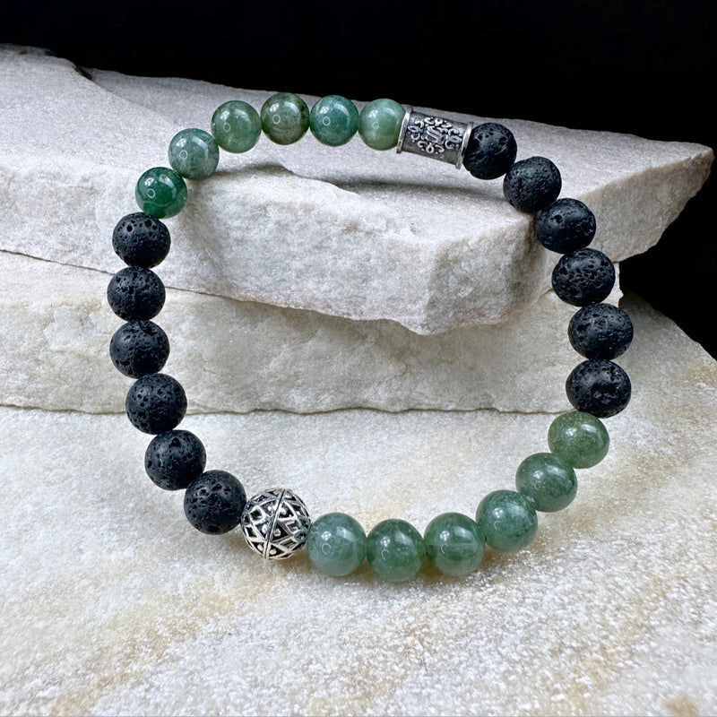 Naturstein Perlen Armband mit 925 Silber No.1