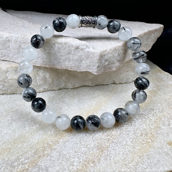 Naturstein Perlen Armband mit 925 Silber No.23