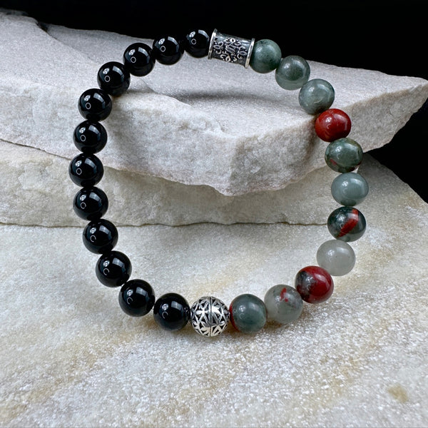 Naturstein Perlen Armband mit 925 Silber No.2