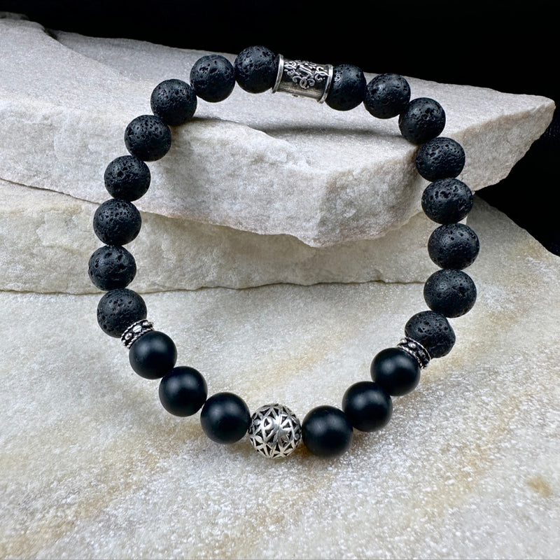 Naturstein Perlen Armband mit 925 Silber No.5