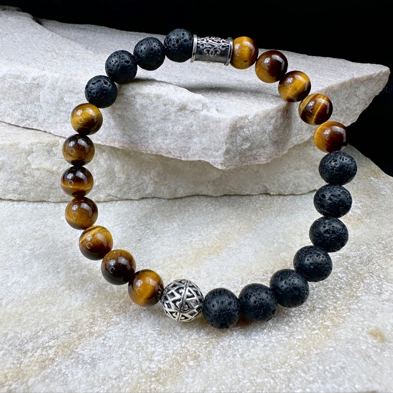 Naturstein Perlen Armband mit 925 Silber No.6