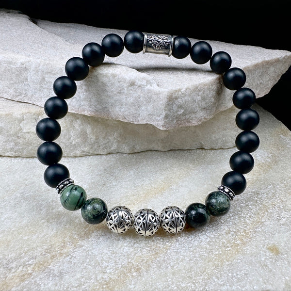 Naturstein Perlen Armband mit 925 Silber No.7