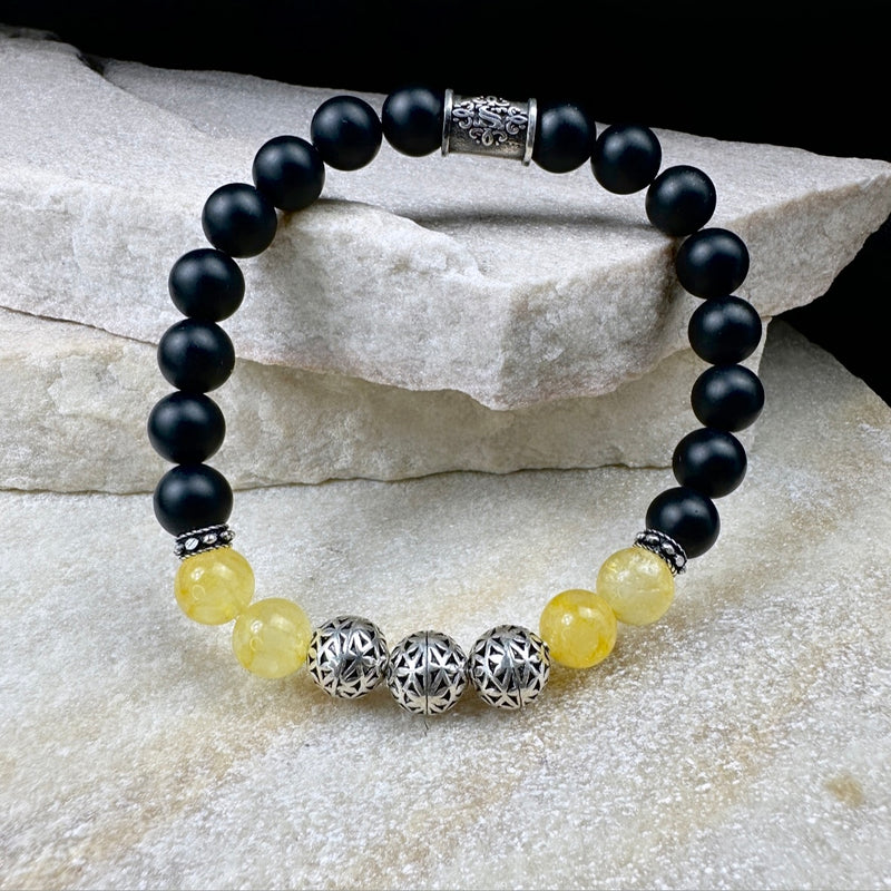 Naturstein Perlen Armband mit 925 Silber No.8
