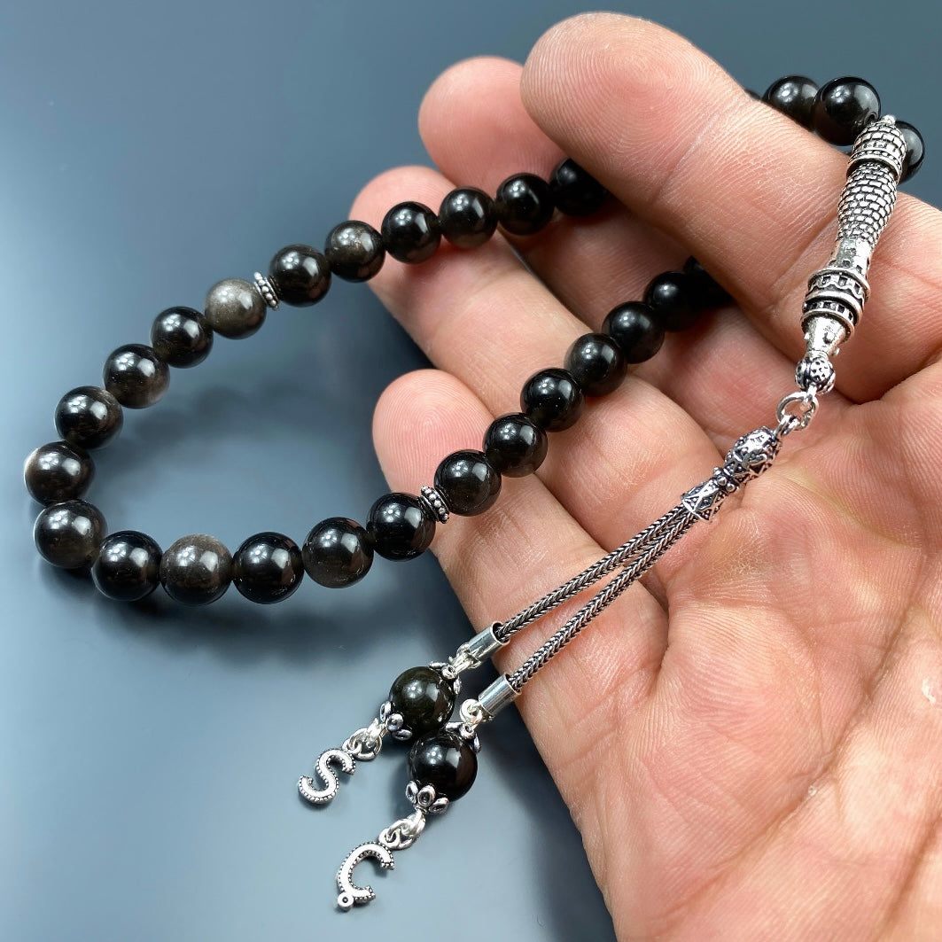 Tesbih Obsidian 2 Buchstaben personalisiert 925 Silber