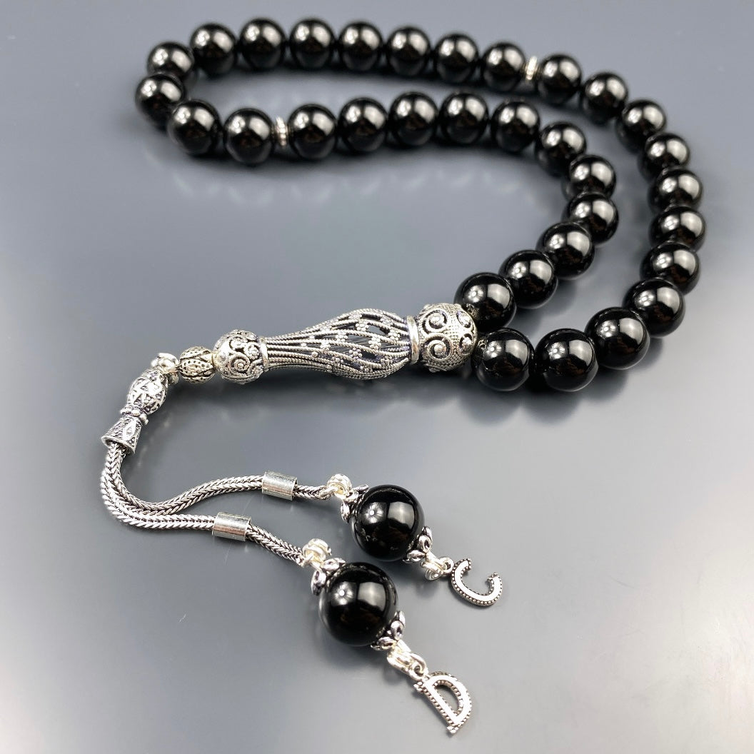 Tesbih Onyx 2 Buchstaben personalisiert 925 Silber 10 mm Perlen Büyük Boy
