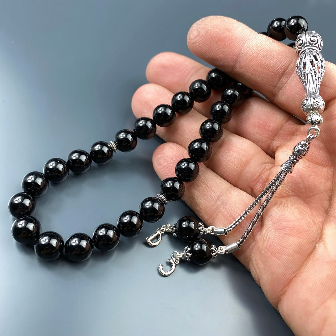 Tesbih Onyx 2 Buchstaben personalisiert 925 Silber 10 mm Perlen Büyük Boy