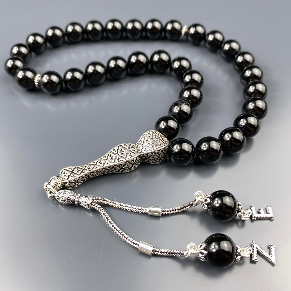 Tesbih Onyx 2 Buchstaben personalisiert 925 Silber 10 mm Perlen Büyük Boy