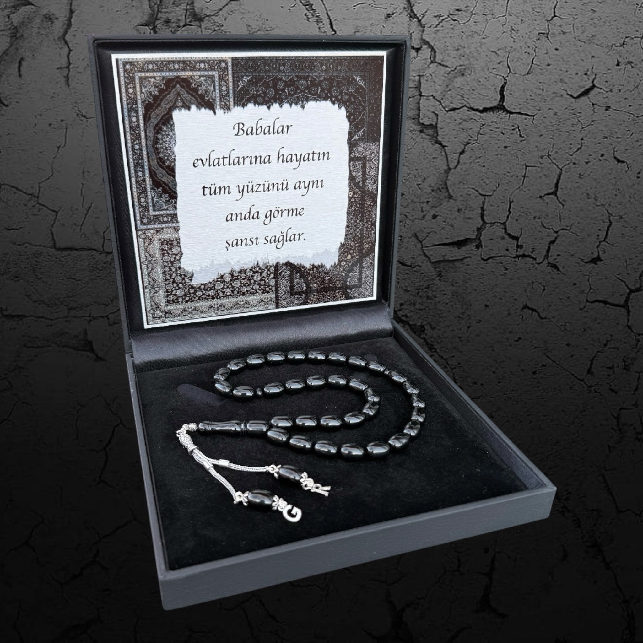 Kehribar Tesbih Sıkma Kapsül Schwarz 2 Buchstaben 925 Silber Orient Box