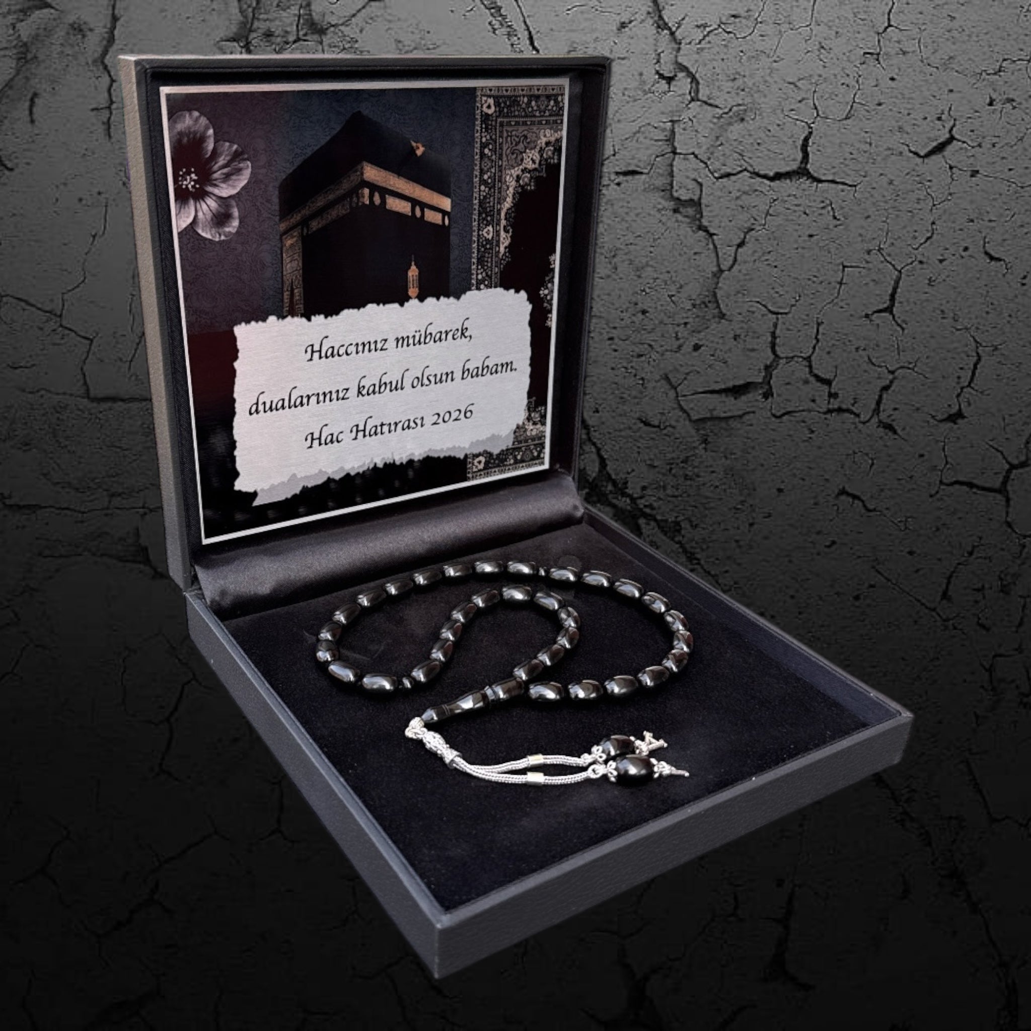 Kehribar Tesbih Sıkma Kapsül Schwarz 2 Buchstaben 925 Silber Orient Box Mekka