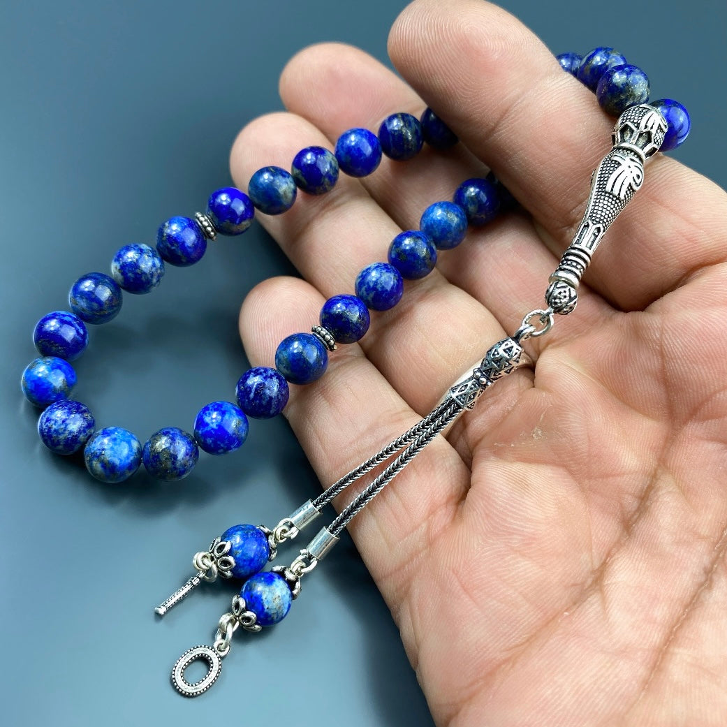 Tesbih Naturstein Lapis 2 Buchstaben 925 Silber personalisiert