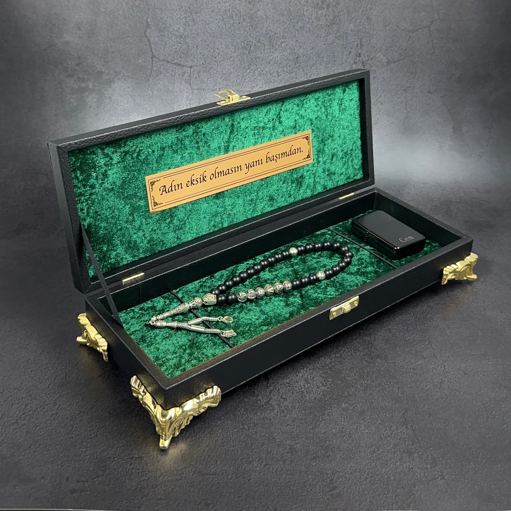Tesbih mit Namen und Geschenkbox personalisiert mit einem Wunschtext Geschenk etui islamische geschenke perlenkette männerschmuck Kehribar tesbih Feuerzug mit Namen personalisiert