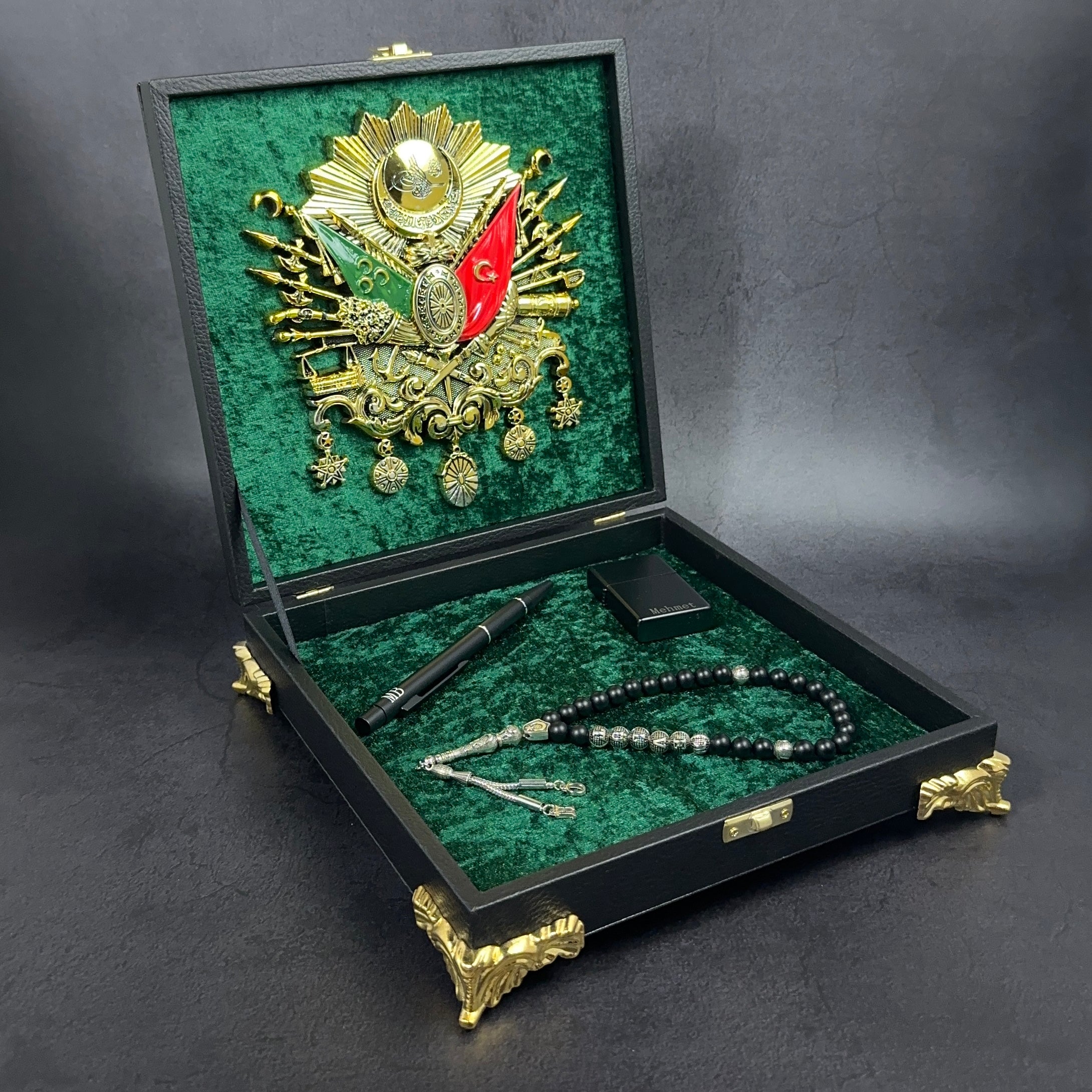 Tesbih mit Namen und Geschenkbox personalisiert mit einem Wunschtext Geschenk etui islamische geschenke perlenkette männerschmuck Kehribar tesbih Feuerzug mit Namen personalisiert
