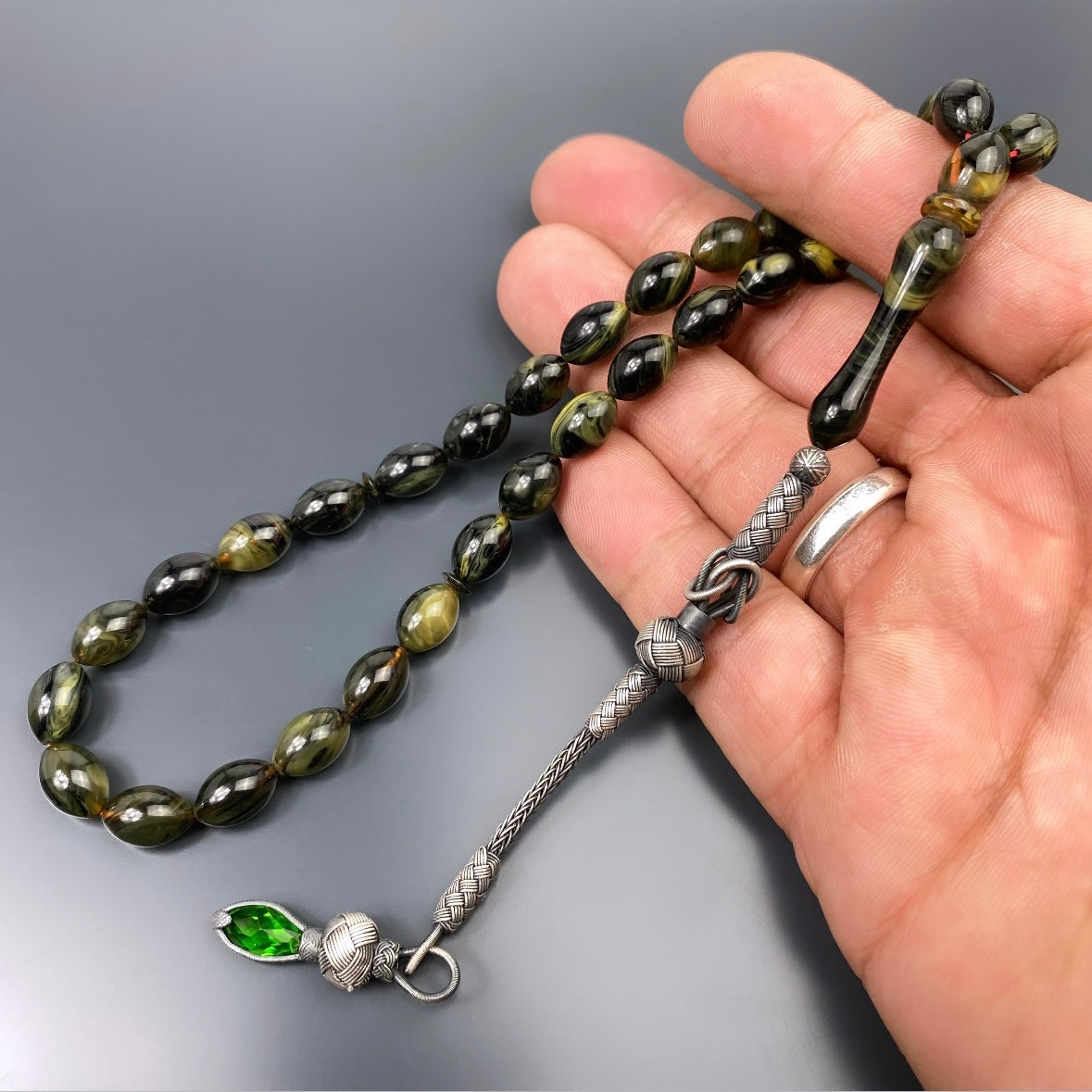Tesbih / Gebetskette Yesil Renk Süzme Kazaz Sikma Kehribar
