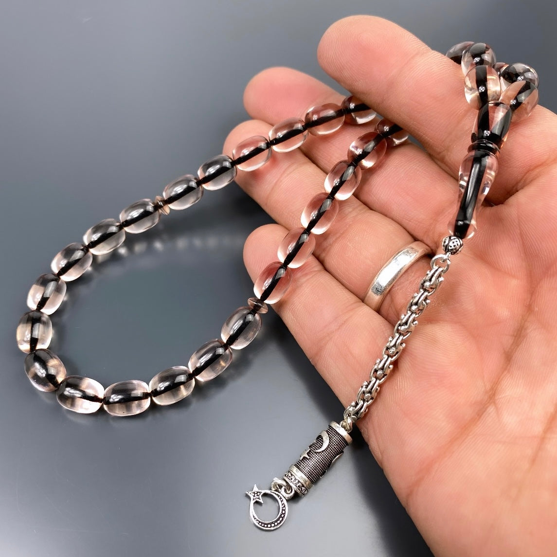 Tesbih Sefaff SIKMA Kehribar Lazer Püskül Ay Yildiz Logo Silber 925