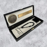 Tesbih / Gebetskette Geschenkset Black / Creme -Bereket Ayeti klein Logo