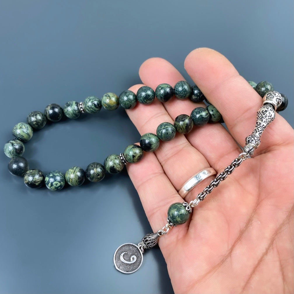 Tesbih Jasper Dogaltas 10mm Perlen Gebetskette 925 Silber