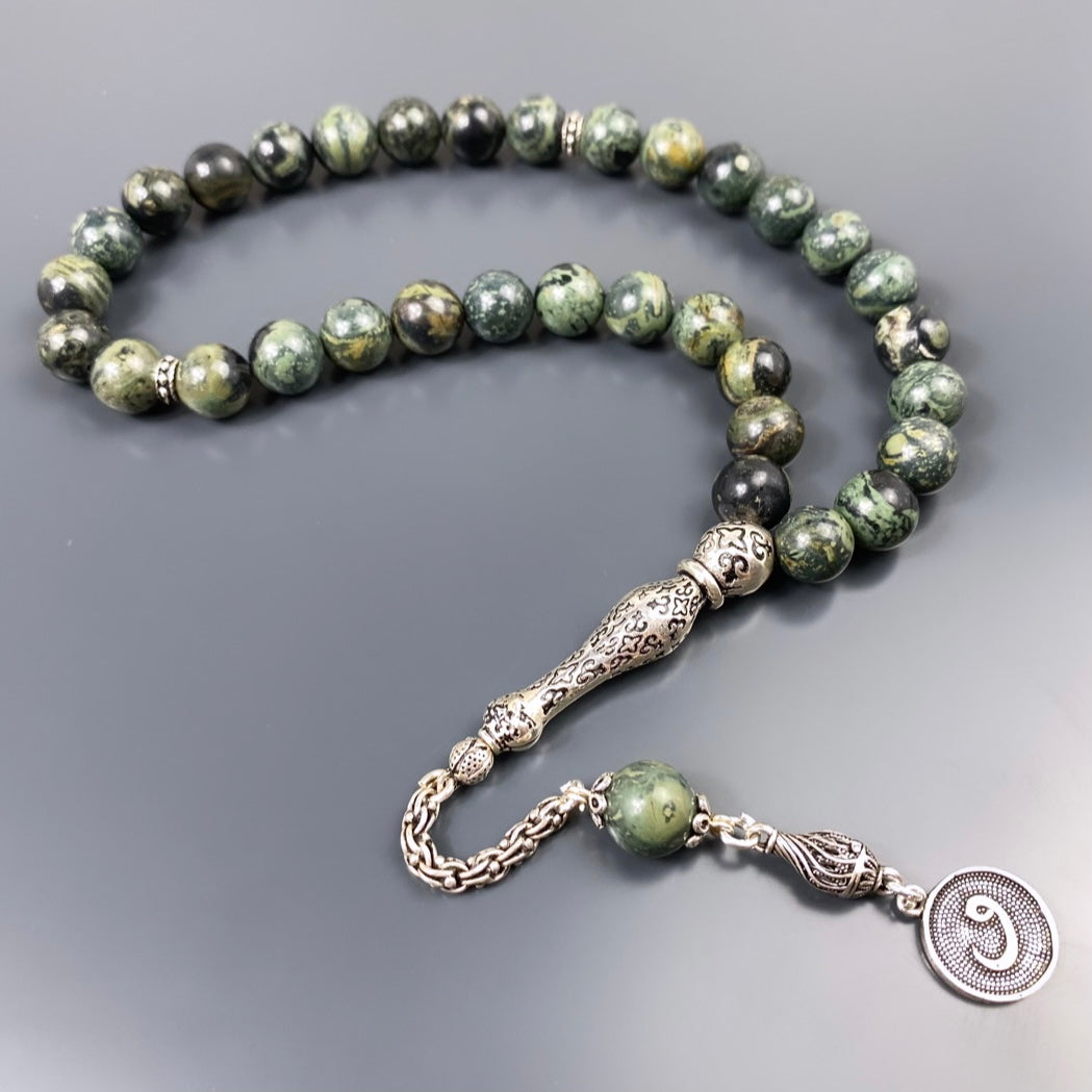 Tesbih Jasper Dogaltas 10mm Perlen Gebetskette 925 Silber