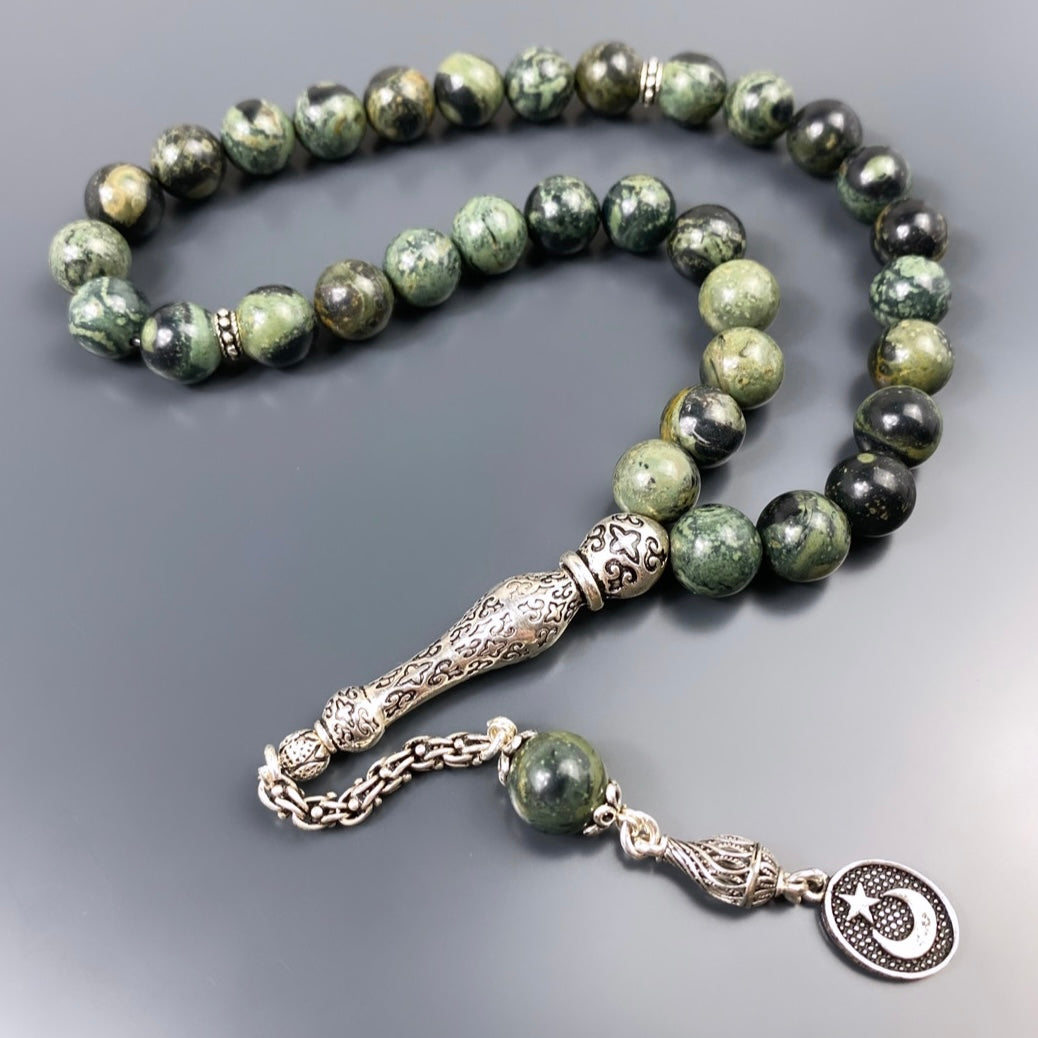 Tesbih Jasper Naturstein 10mm Perlen Gebetskette 925 Silber